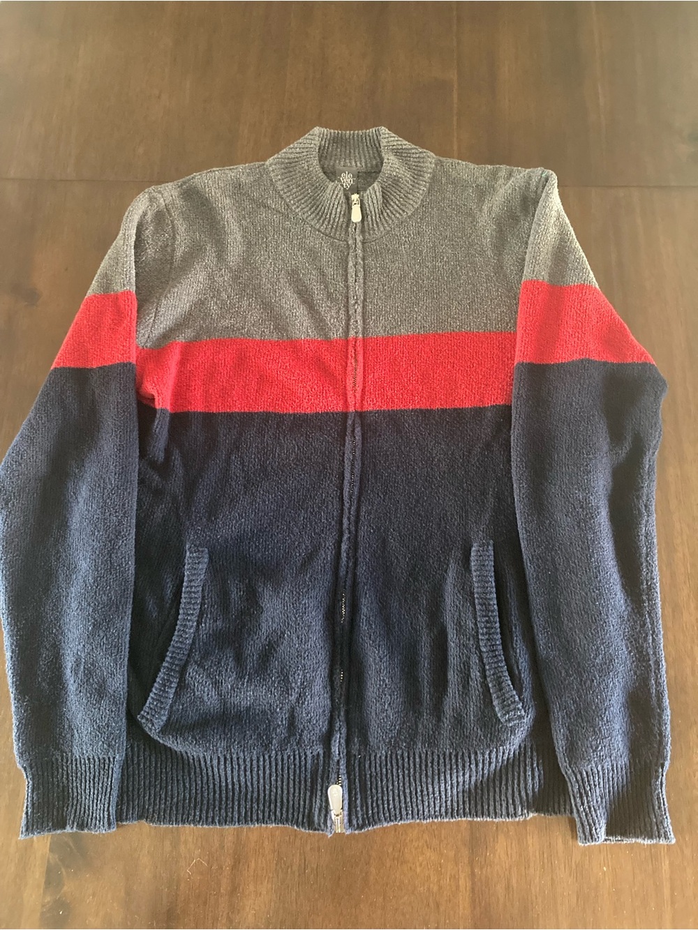 Eleventy Men's Zip-Up Colorblock Sweater Jacket in Gray, Red & Navy